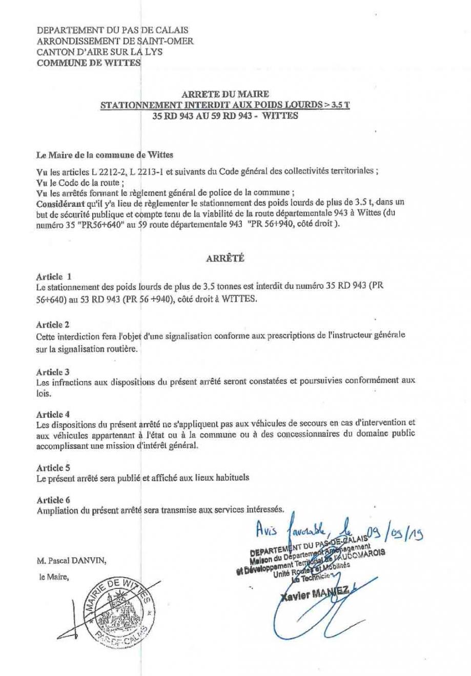 Arrete du maire stationnement