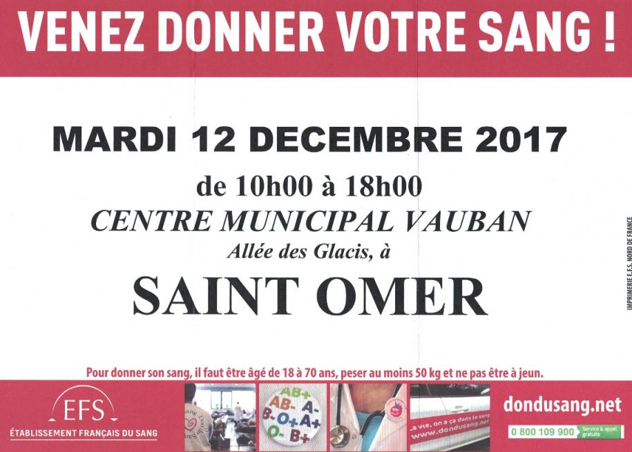 Don du sang 12 decembre 2017