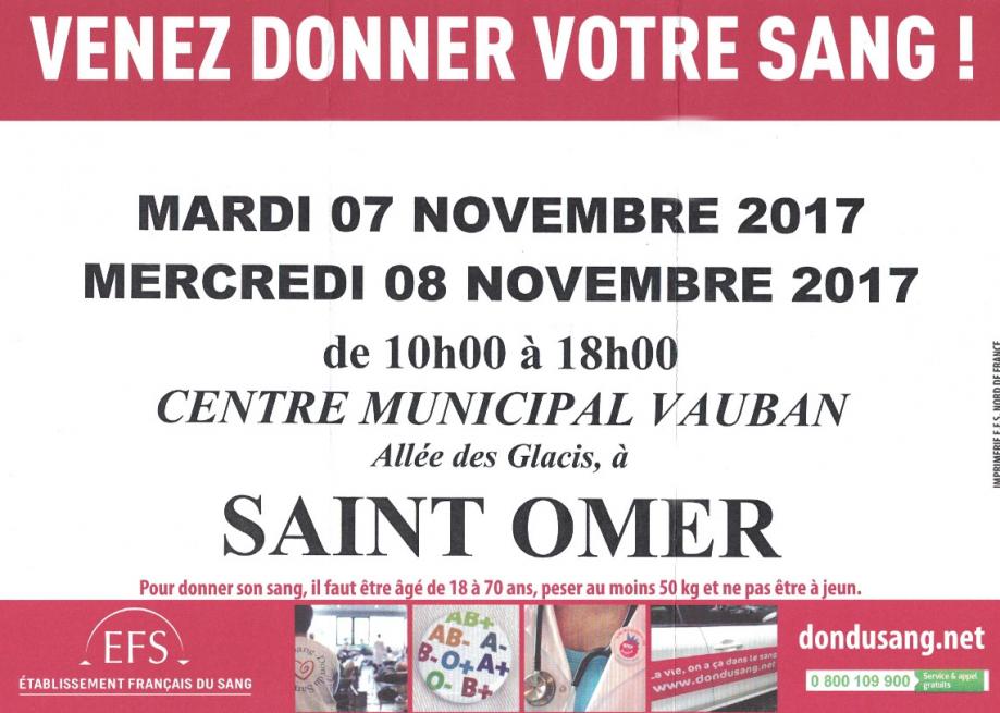 Don du sang 7 et 8 novembre 2017