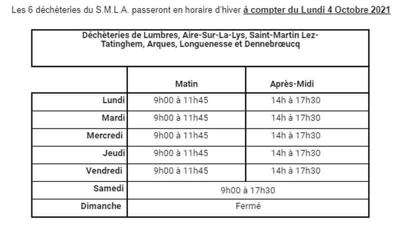 Horaires hiver smla