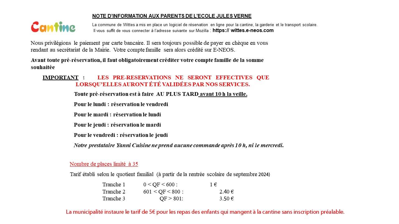 Tarifs cantine sept 2025